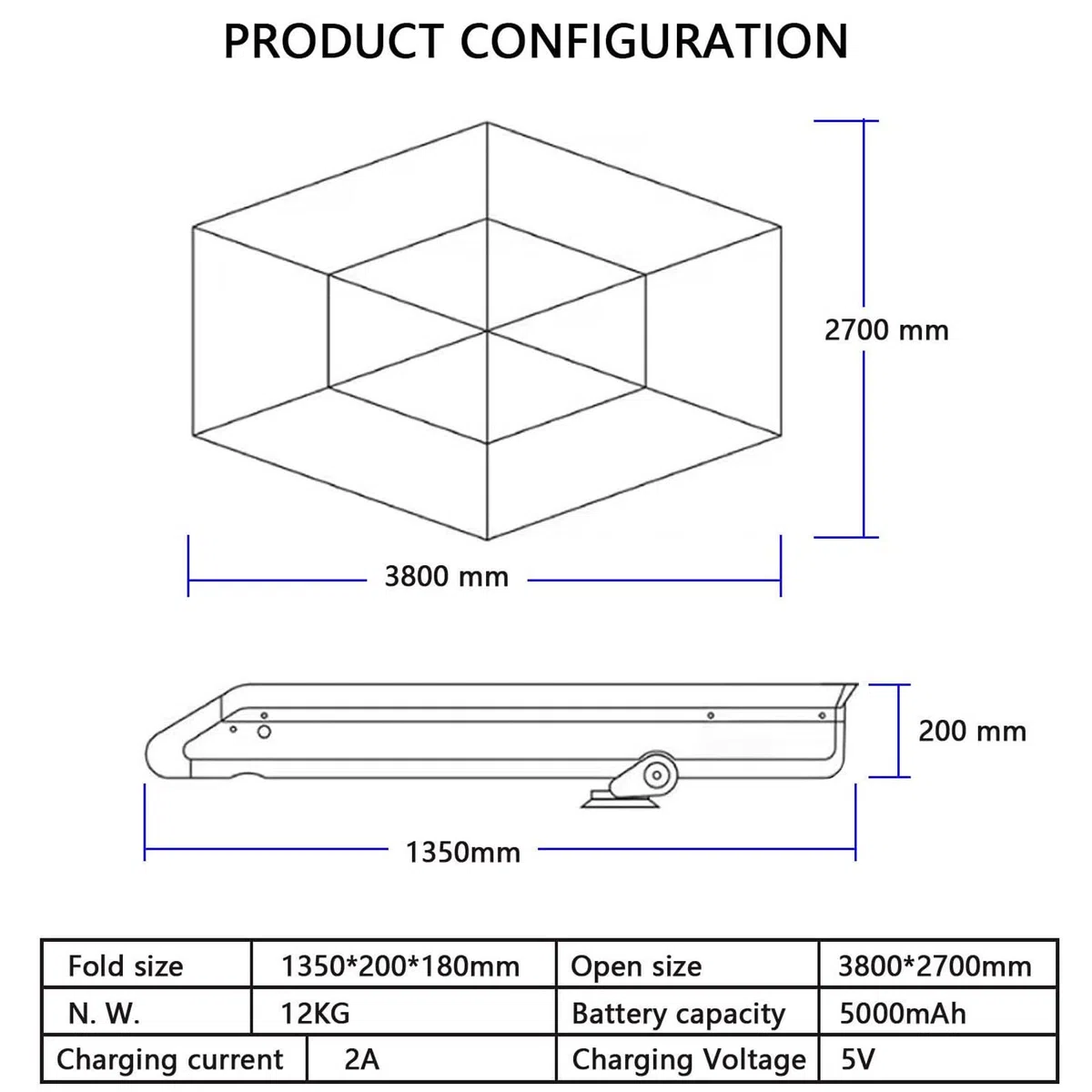 Tente De Toit De Voiture - Tente De Voiture EntièRement Automatique De 380 X 270 Cm avec Batterie De 5 000 Mah/TéLéCommande/Barre à Bagages, Pare-Soleil Auvent pour VéHicule,Grey