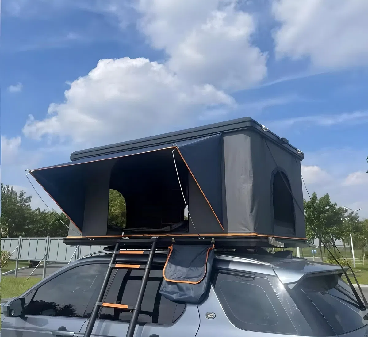 Tente de toit de voiture, auvent, tente de toit noir/gris, coque rigide en aluminium.