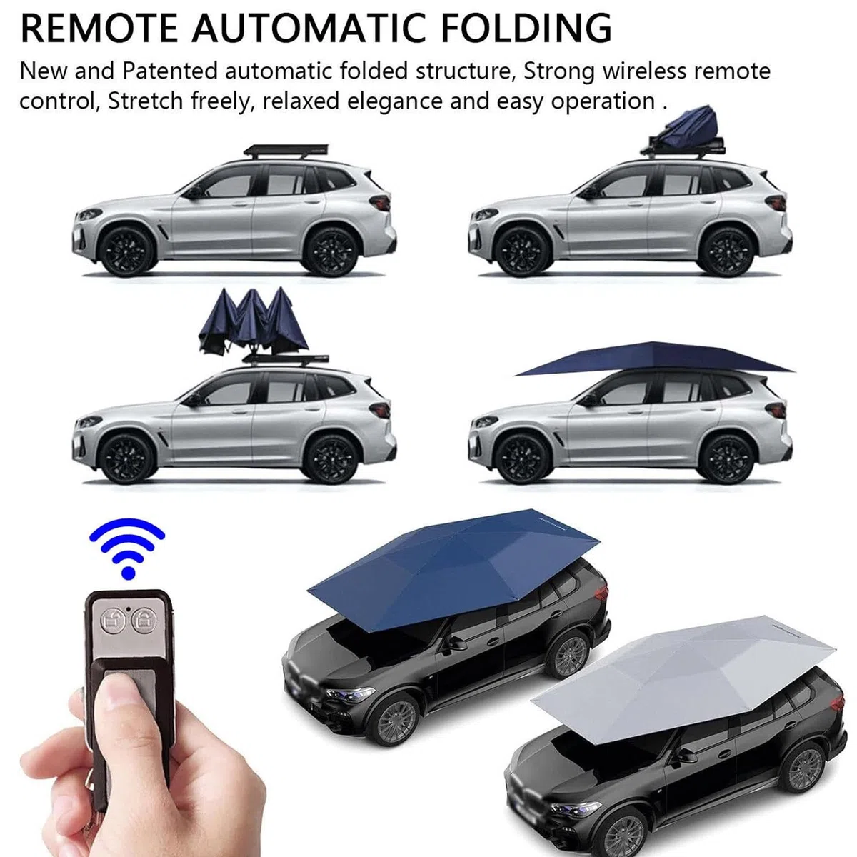 Tente De Toit De Voiture - Tente De Voiture EntièRement Automatique De 380 X 270 Cm avec Batterie De 5 000 Mah/TéLéCommande/Barre à Bagages, Pare-Soleil Auvent pour VéHicule,Grey