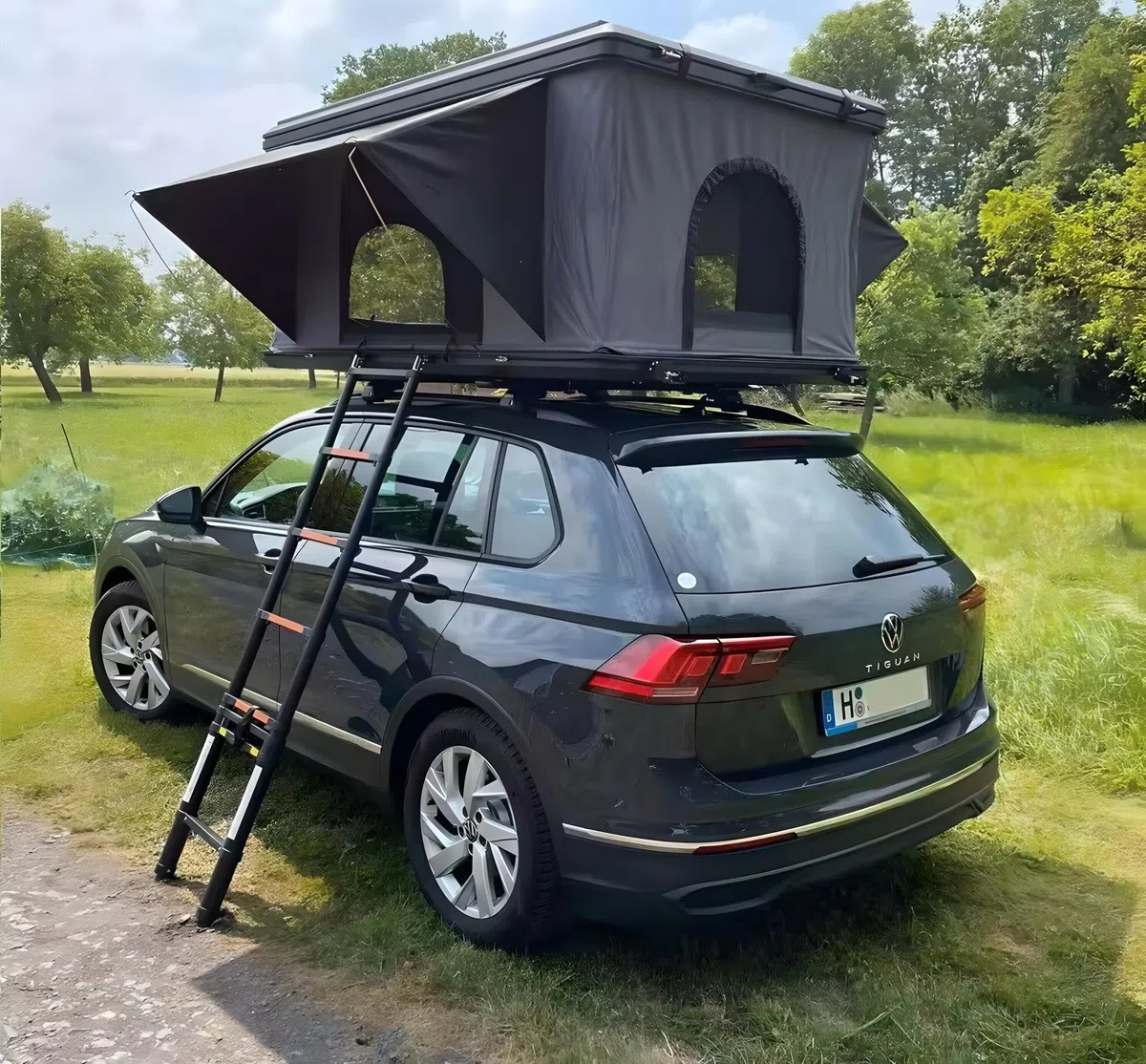 Tente de toit de voiture, auvent, tente de toit noir/gris, coque rigide en aluminium.