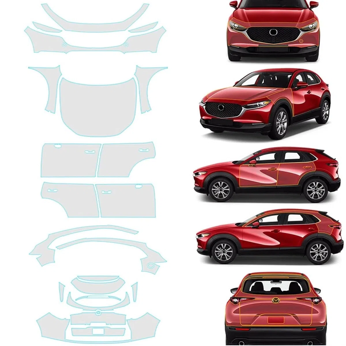 Film de protection de peinture PPF en TPU pour Mazda CX-30 2020-2025 - Ajustement personnalisé - Revêtement transparent - Résistant aux rayures et auto-cicatrisant - Accessoires de finition