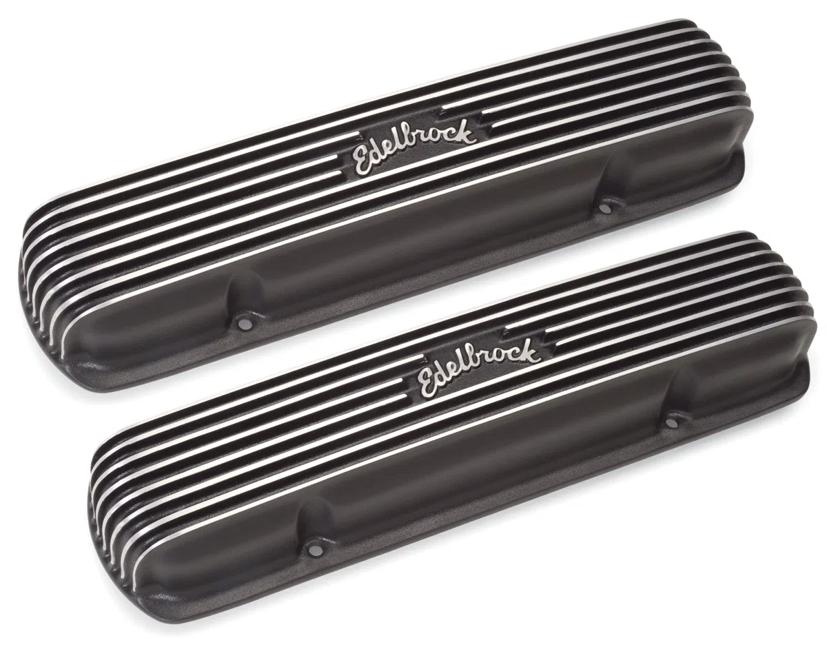 Edelbrock 41303 Couvercle de valve classique en aluminium à ailettes Noir