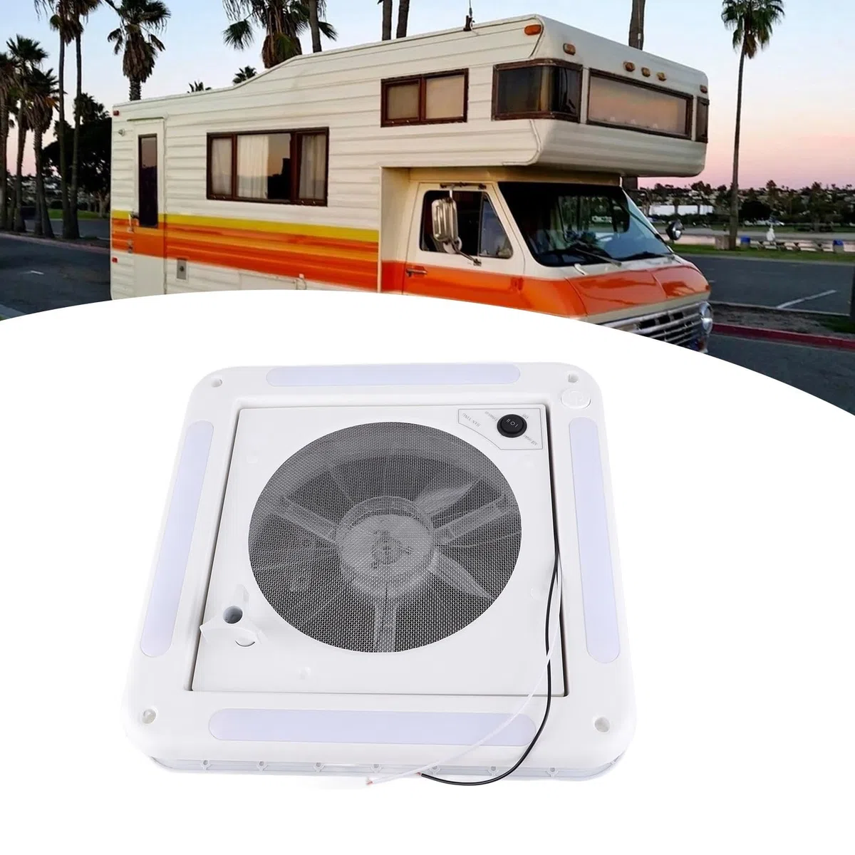 Ventilateur de So sur le toit pour ventilateur de So sur le toit du ventilateur d'échappement RV 12 V 360 x 360 mm 10 Lames Sortie D'entrée D'air à Double Mode 4 Lumière LED pour Remorque Camp