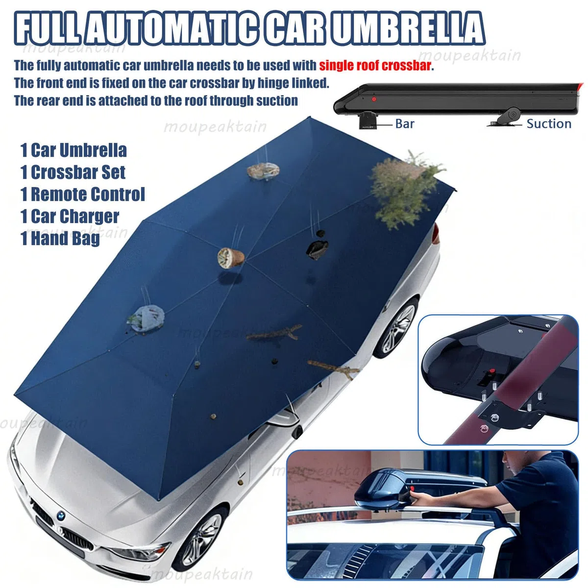 Parapluie De Voiture Automatique – Housse Et Tente De Voiture Entièrement Automatiques, Abri Solaire De 3,8 X 2,8 M avec Télécommande, Barres De Toit Et Batterie Amovible Grey