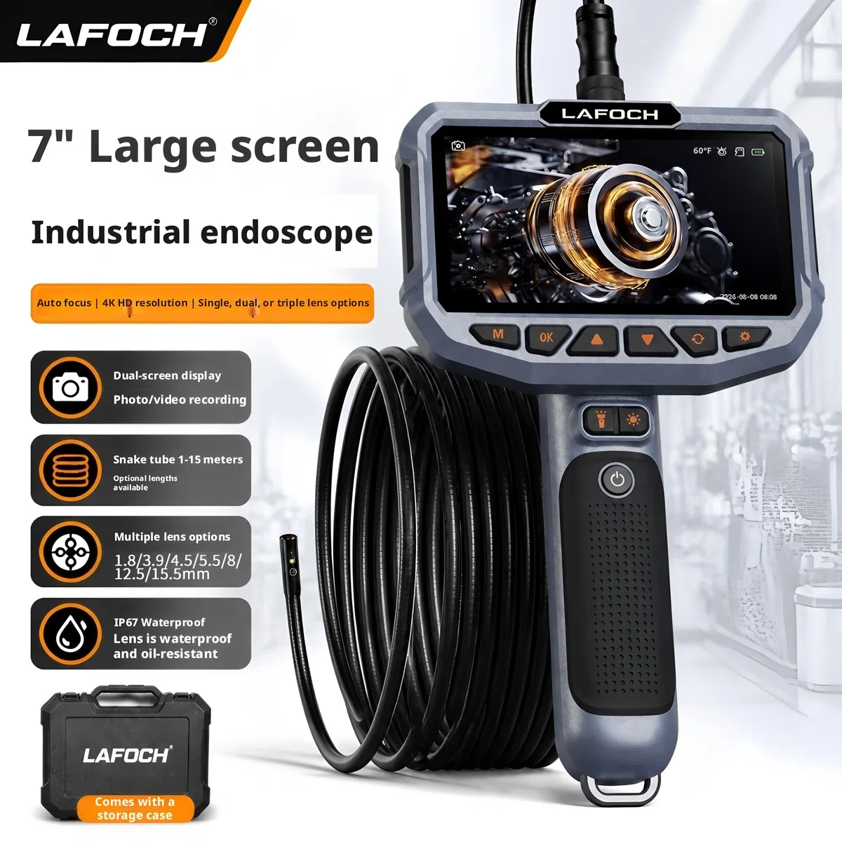 Caméra d'inspection LA-V700 Endoscope 8,5 mm 15 M Triple Objectif 1080P