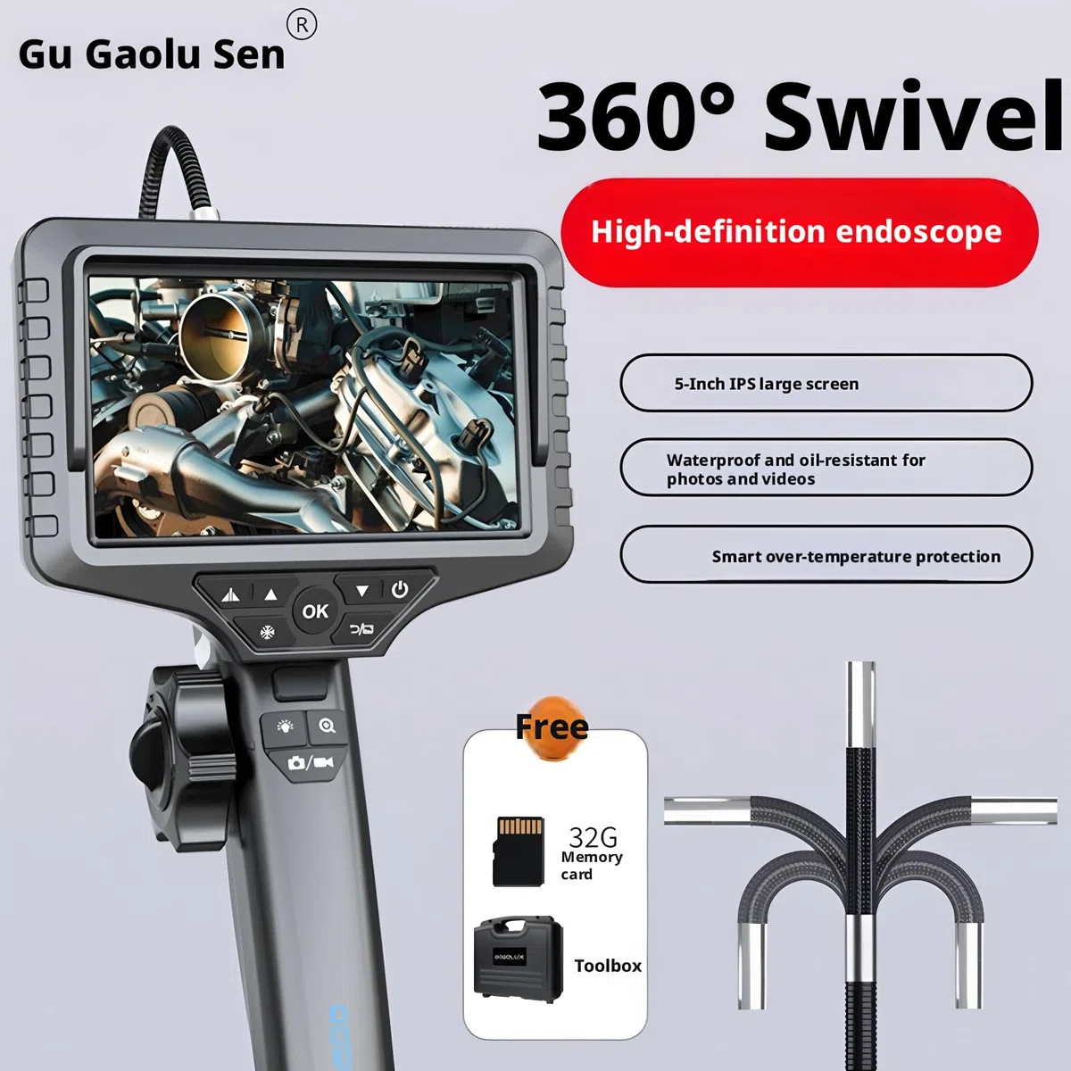 Caméra d'inspection GL-500M Endoscope 8,5 mm 5 m Objectif unique 1080P