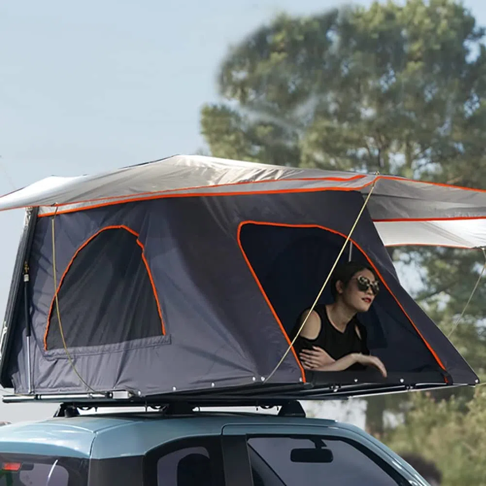 Tente de toit pour camping, coque rigide, étanche, design pop-up avec échelle télescopique, convient pour SUV, camion, van, tente d'extérieur pour 2 personnes, utilisation en toutes saisons