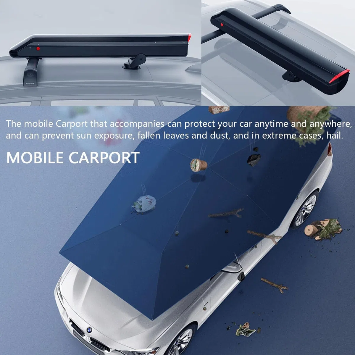 Tente De Toit De Voiture - Tente De Voiture EntièRement Automatique De 380 X 270 Cm avec Batterie De 5 000 Mah/TéLéCommande/Barre à Bagages, Pare-Soleil Auvent pour VéHicule,Grey
